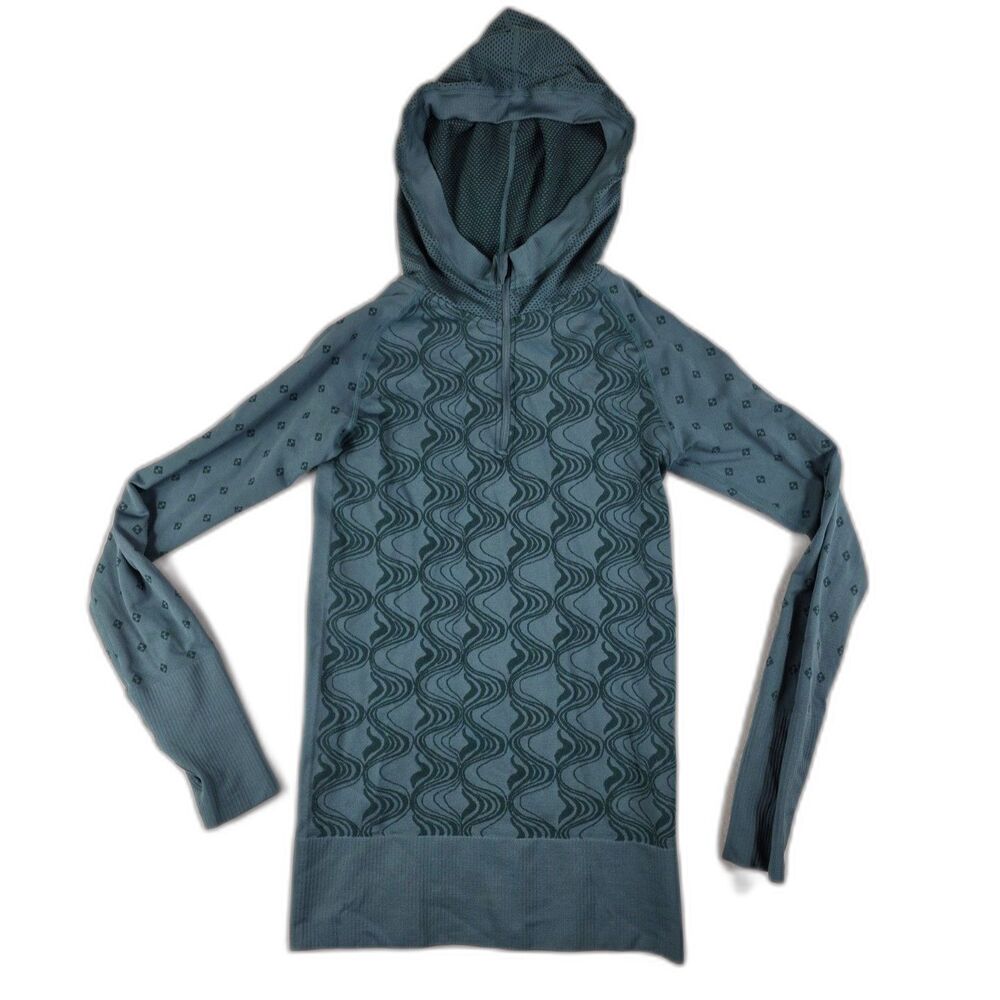 Mondetta Women's Performance Seamless Half Zip Hoodie Wave Knit Teal Size Medium